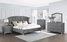 Deanna Upholstered Tufted Bedroom Set Grey - Queen Bed and Dresser/Mirro